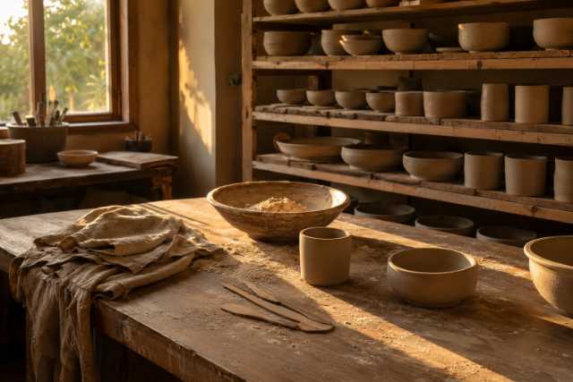 sunlit-greenware-workbench